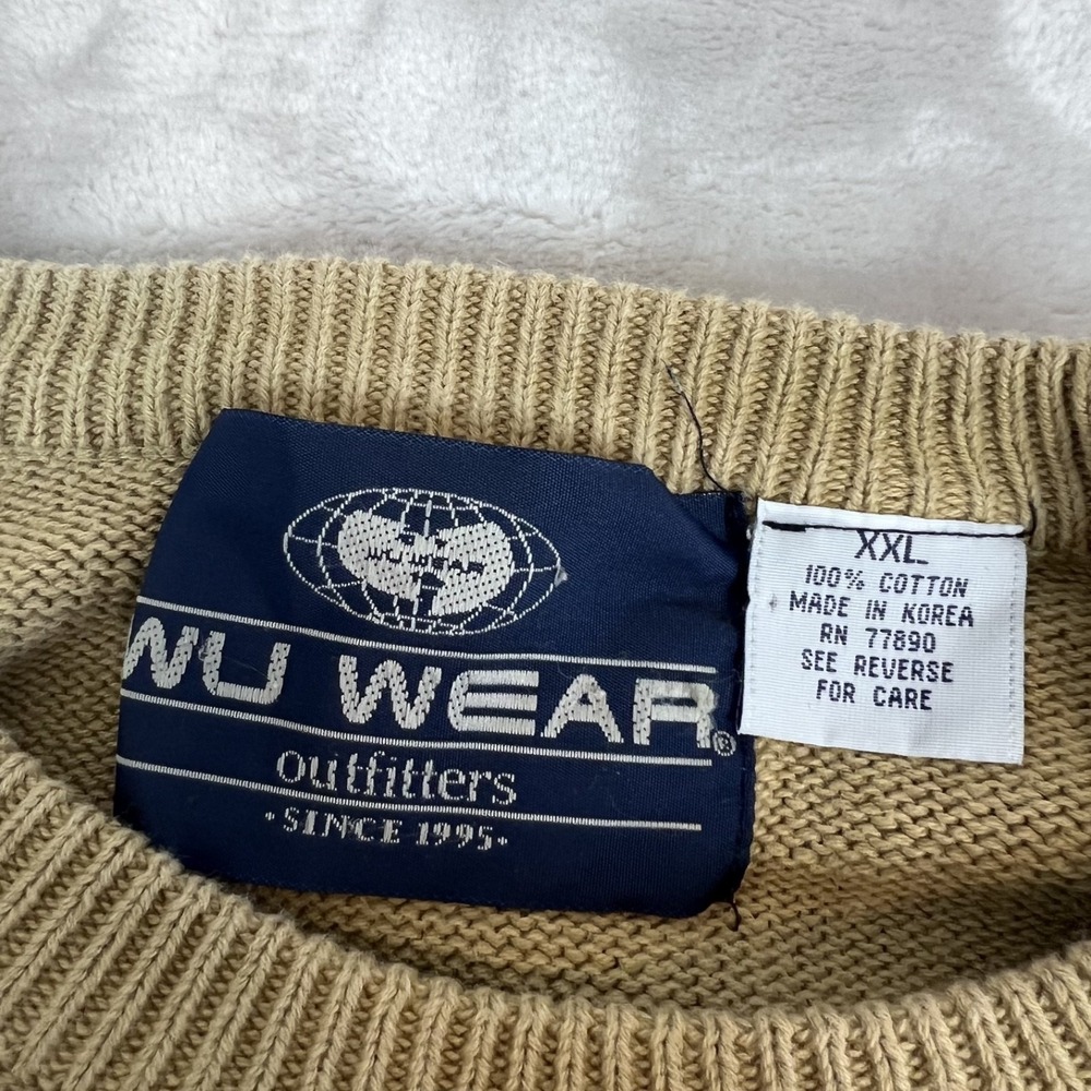 Vintage Wu Wear Sweater Mens XXL Tan Cozy Knit Cotton 90s Normcore Preppy Hiphop - Picture 4 of 8